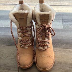 Kate Spade Beige Winter Boots with Fur Trim